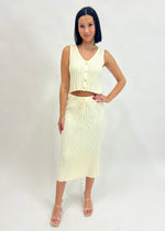 RIBBED KNIT MIDI SKIRT- CREAM