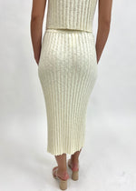 RIBBED KNIT MIDI SKIRT- CREAM