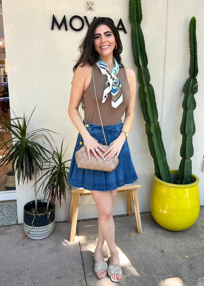 DENIM PLEATED MINI SKIRT- DENIM