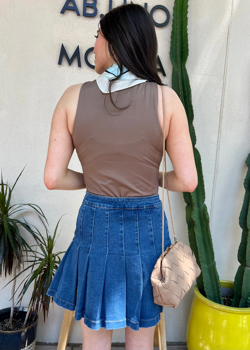 DENIM PLEATED MINI SKIRT- DENIM