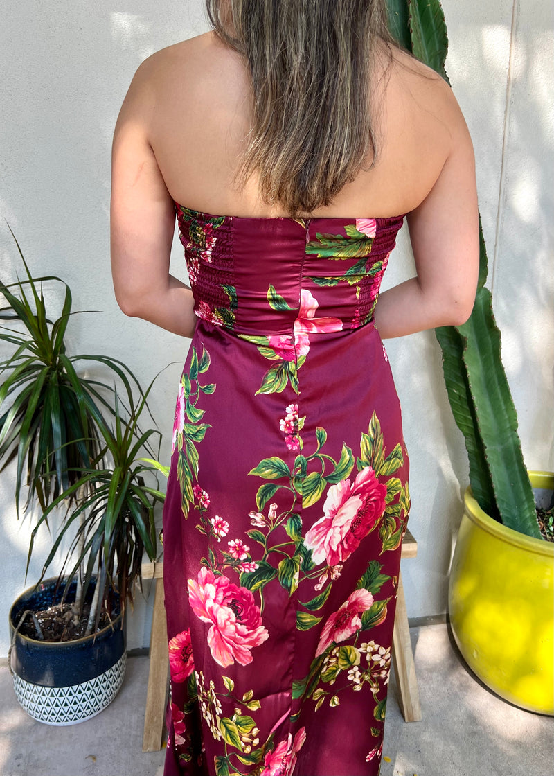 AU REVOIR FLORAL MAXI DRESS- MERLOT