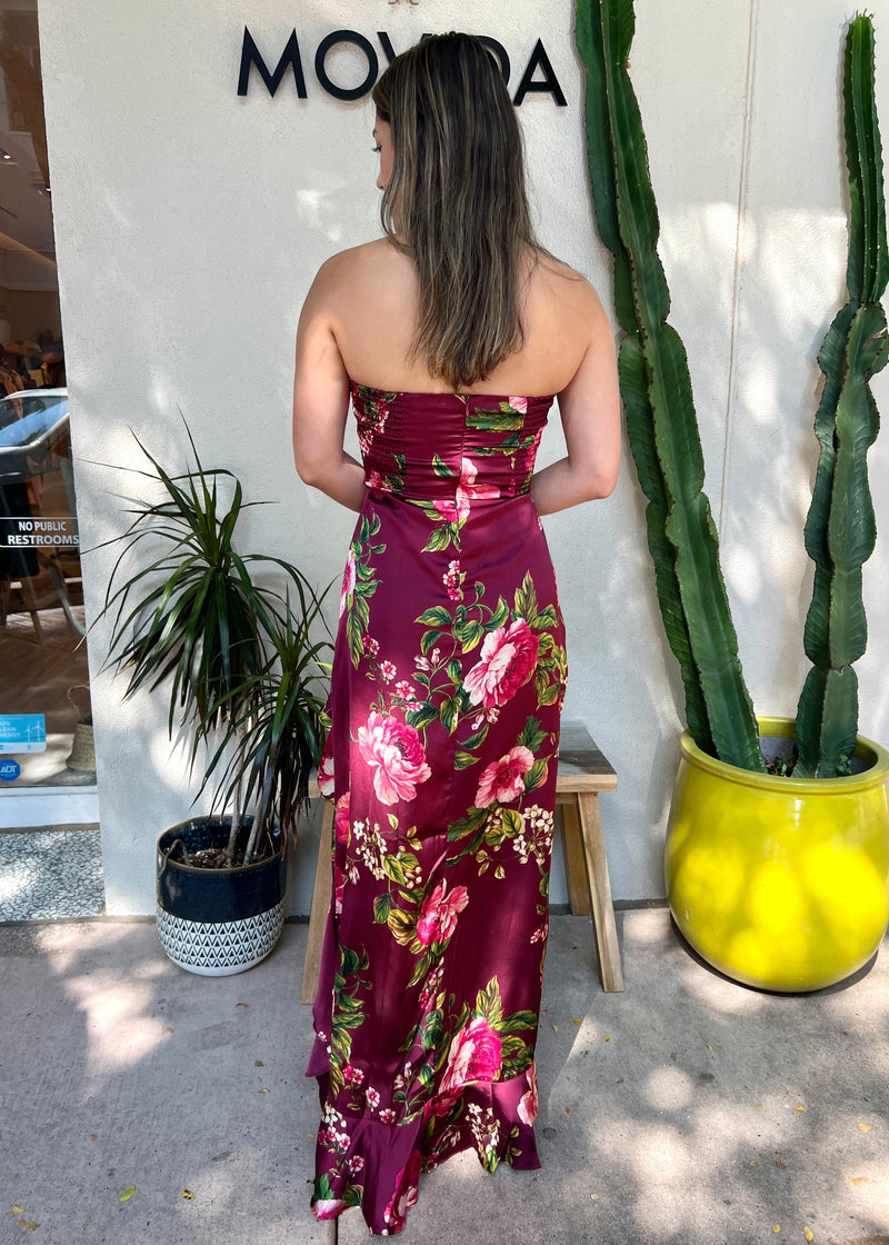 AU REVOIR FLORAL MAXI DRESS- MERLOT