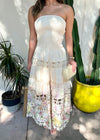 FLORAL EYELET STRAPLESS DRESS- CREAM