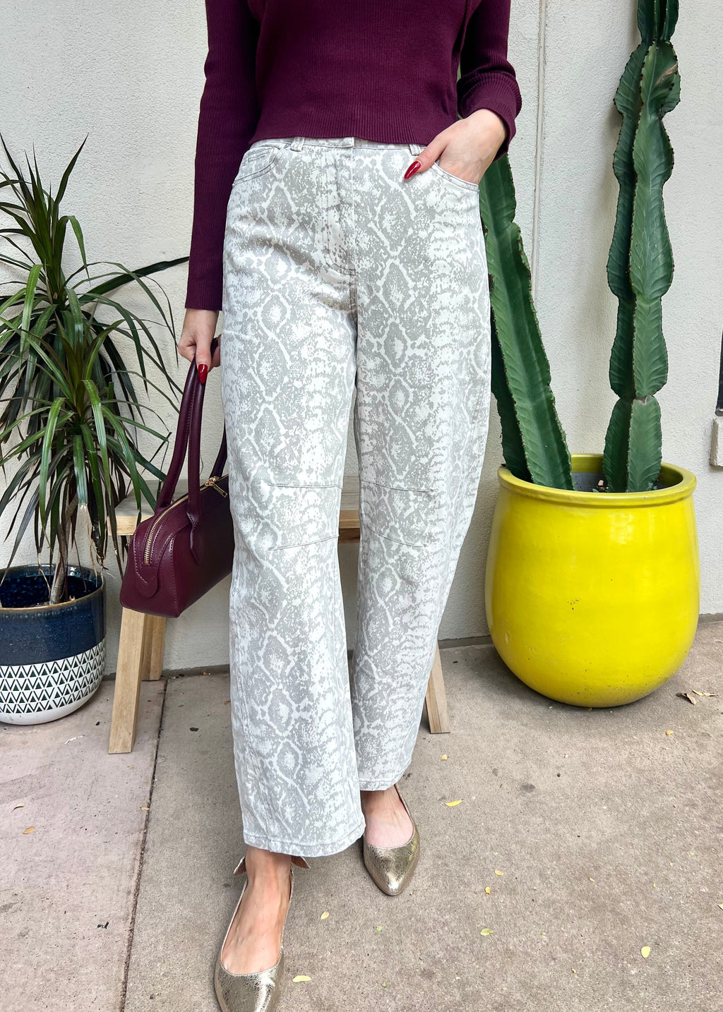 COTTON TWILL SNAKE PANT- BEIGE