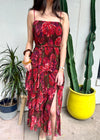 LUREX FLORAL TIERED MAXI DRESS- BURGUNDY
