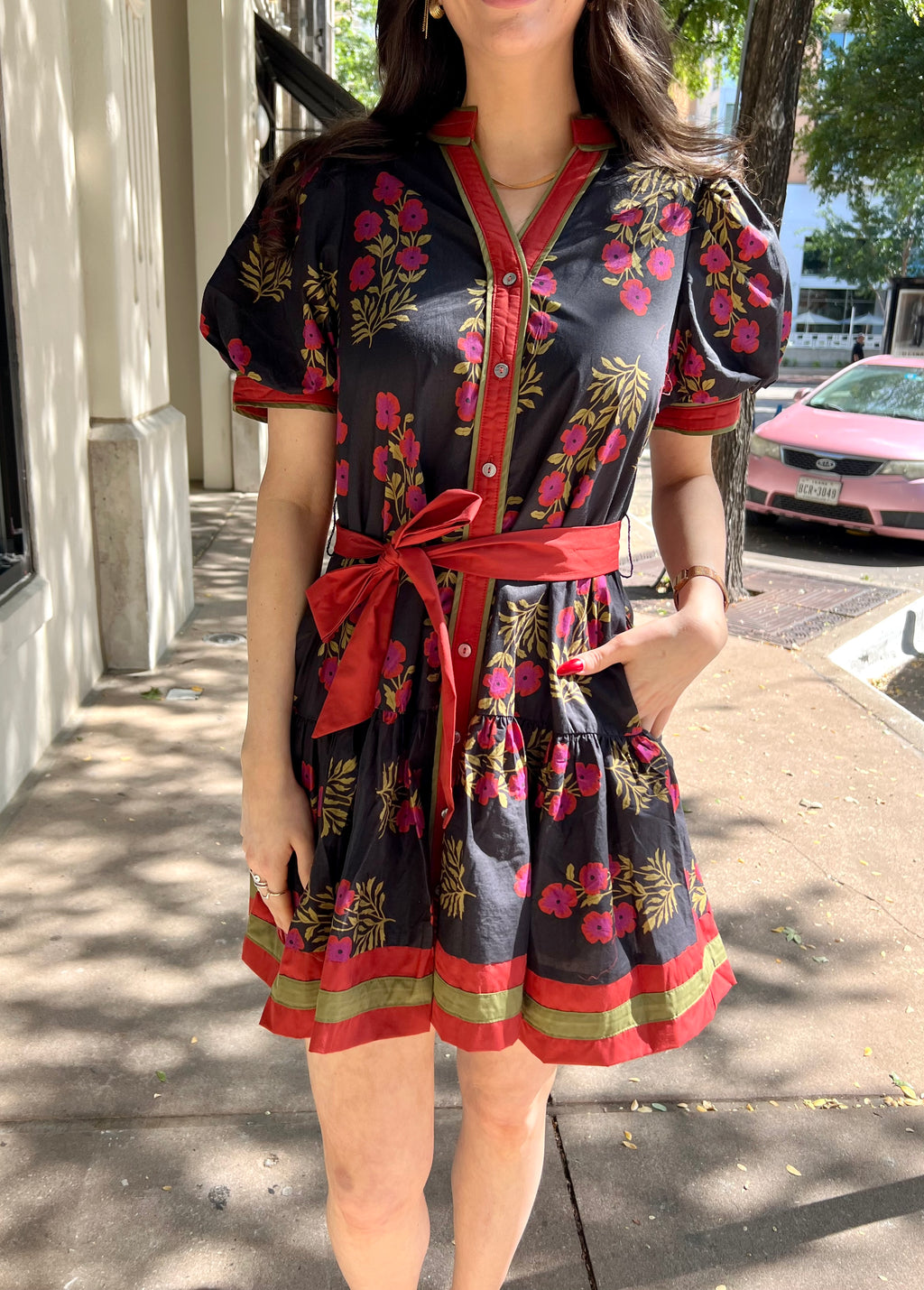 FLORAL PATTERN MINI DRESS- BLACK