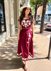 FLORAL EMBROIDERED MIDI SKIRT- BURGUNDY