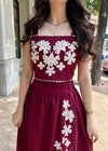 FLORAL EMBROIDERED MIDI SKIRT- BURGUNDY