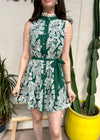 FLORAL EMBROIDERED MINI DRESS- GREEN