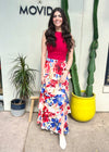 FLORAL TIERED MAXI SKIRT- IVORY/RED