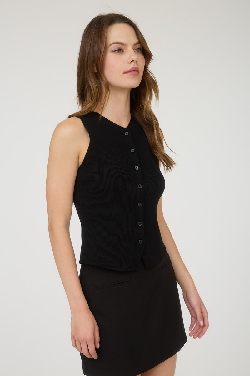 RIBBED KNIT VEST- BLACK
