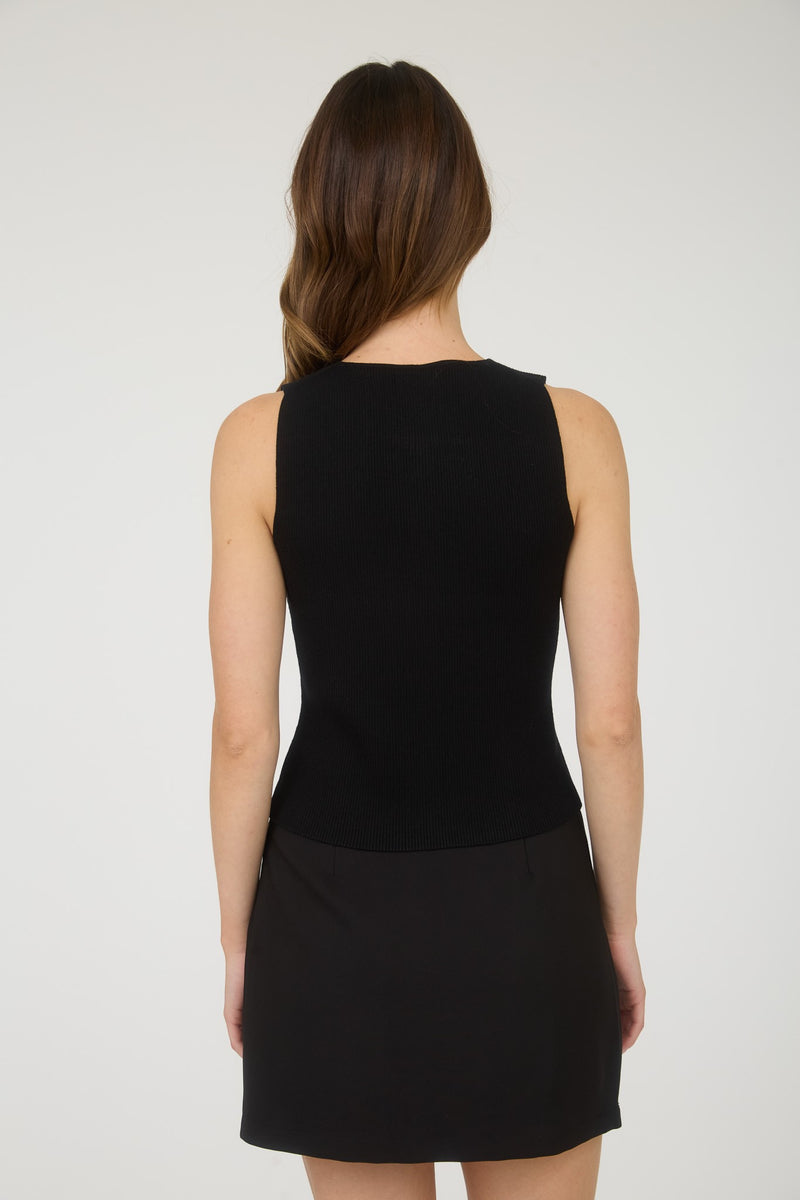 RIBBED KNIT VEST- BLACK