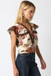 PARKER SATIN FLORAL TOP- BROWN