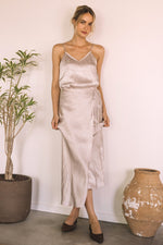 SATIN MIDI WRAP SKIRT- CHAMPAGNE