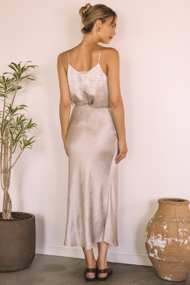SATIN MIDI WRAP SKIRT- CHAMPAGNE