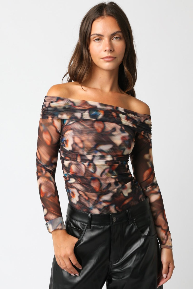 ADA MESH BODYSUIT- BROWN MULTI