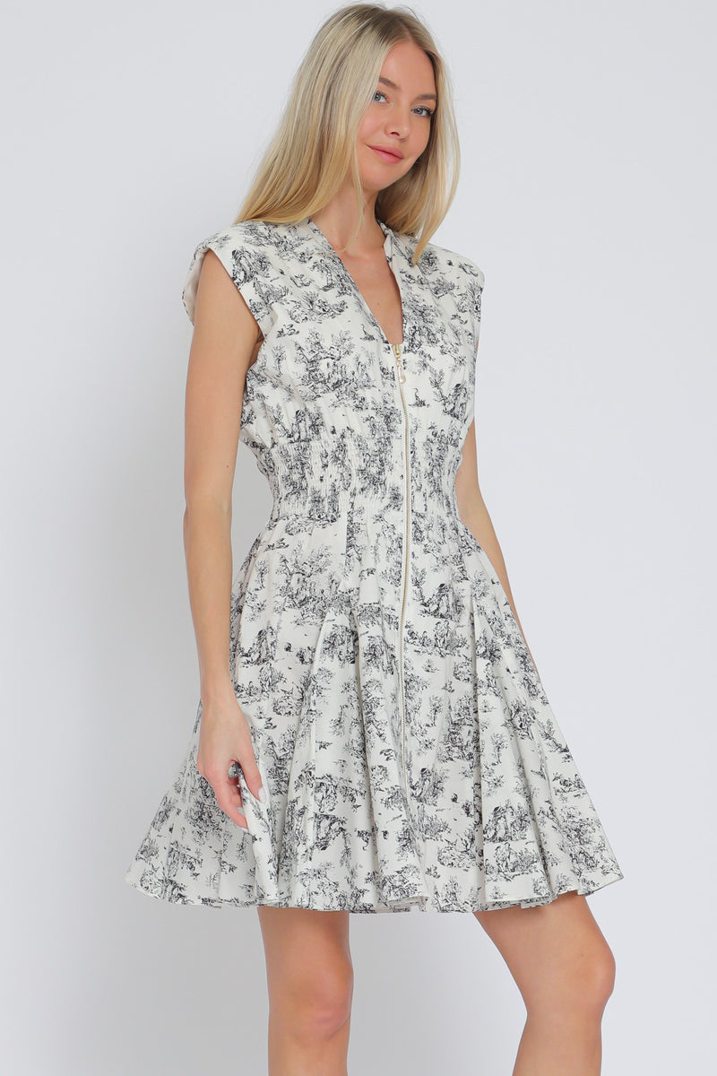 YORKSHIRE ZIPPER FRONT DRESS- IVORY/BLK