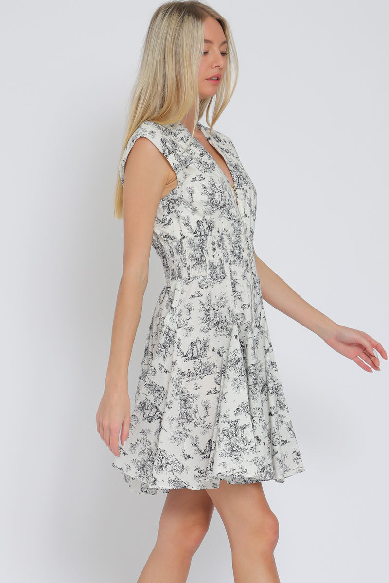 YORKSHIRE ZIPPER FRONT DRESS- IVORY/BLK