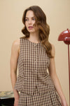 PLAID BUTTON DOWN VEST- KHAKI BROWN
