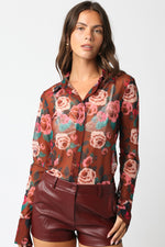 DEJA FLORAL MESH TOP- RUST PINK