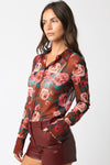 DEJA FLORAL MESH TOP- RUST PINK