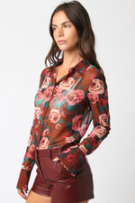 DEJA FLORAL MESH TOP- RUST PINK