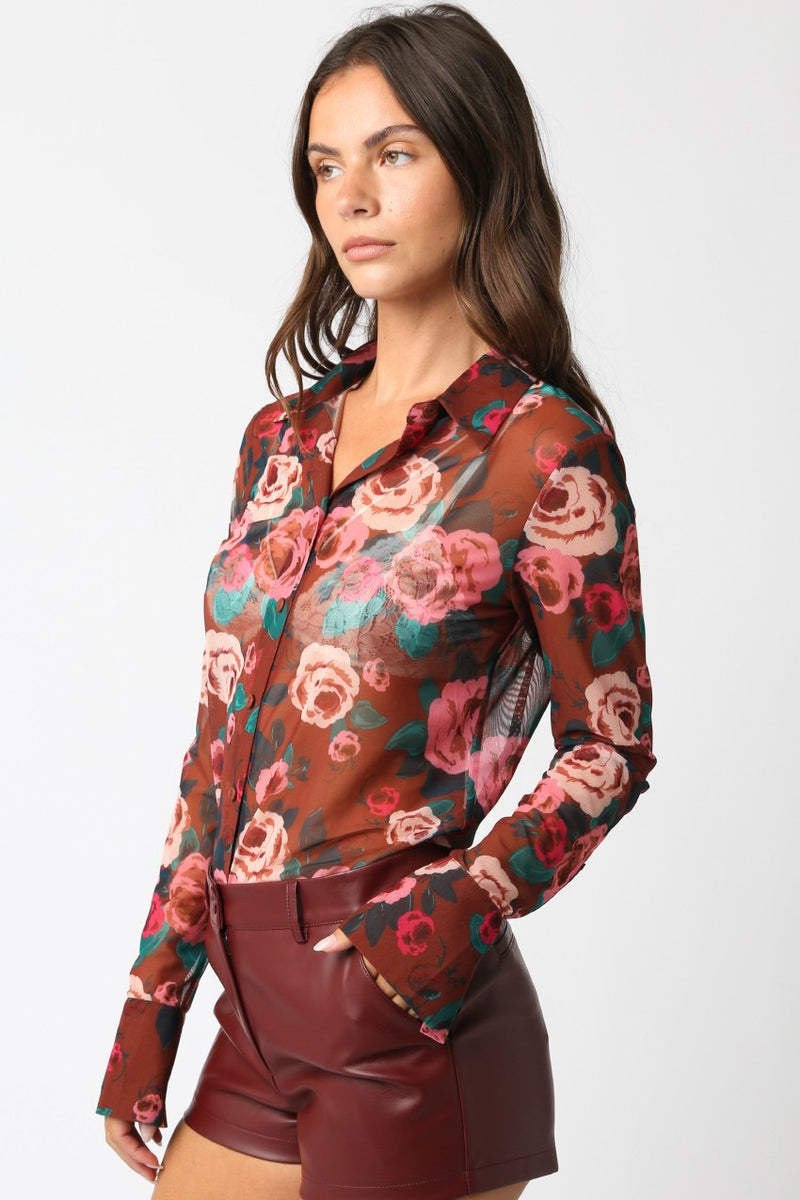DEJA FLORAL MESH TOP- RUST PINK