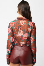 DEJA FLORAL MESH TOP- RUST PINK