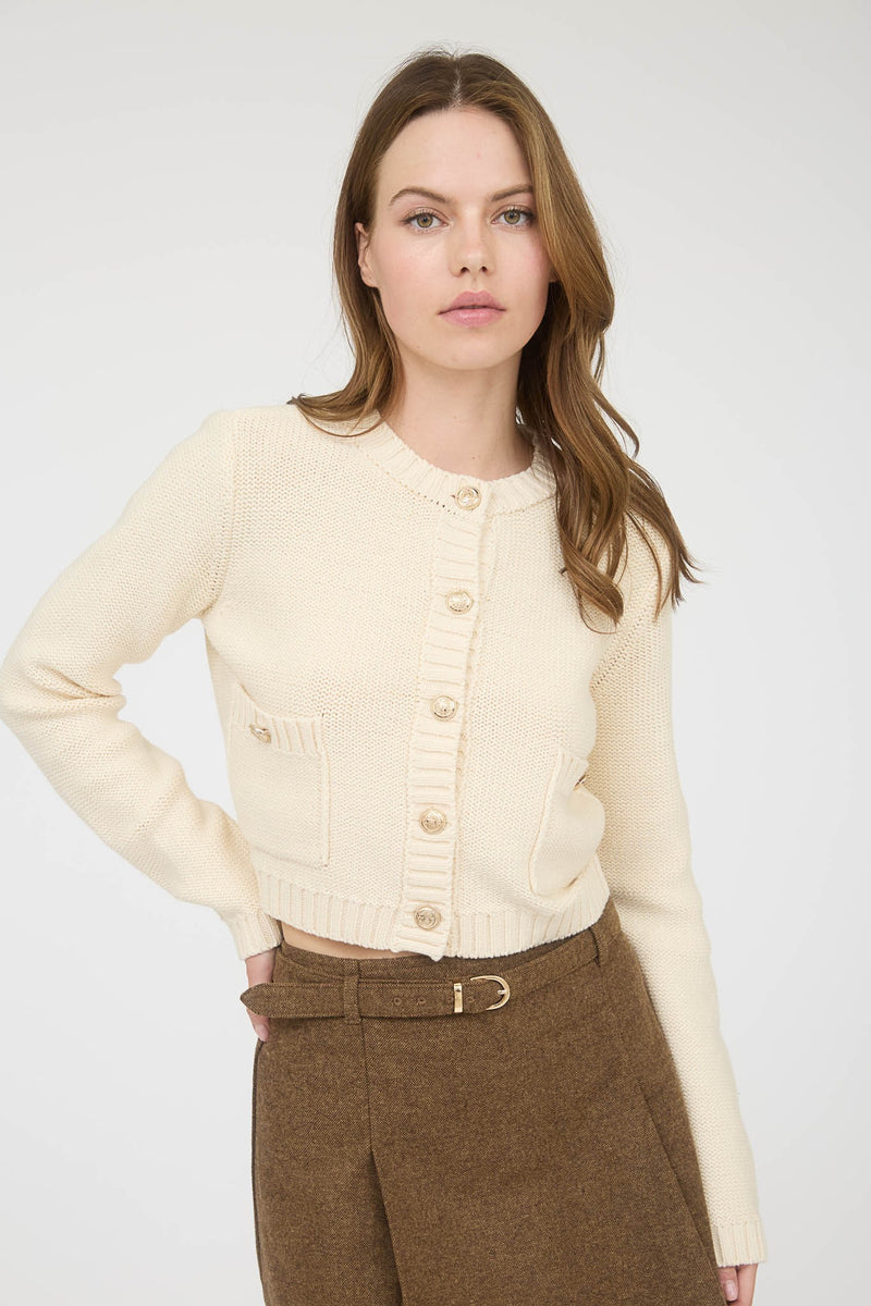 GOLD BUTTON CARDIGAN- CREAM