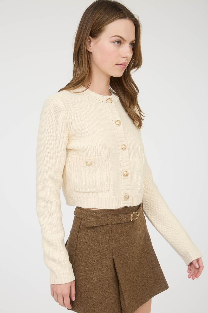 GOLD BUTTON CARDIGAN- CREAM