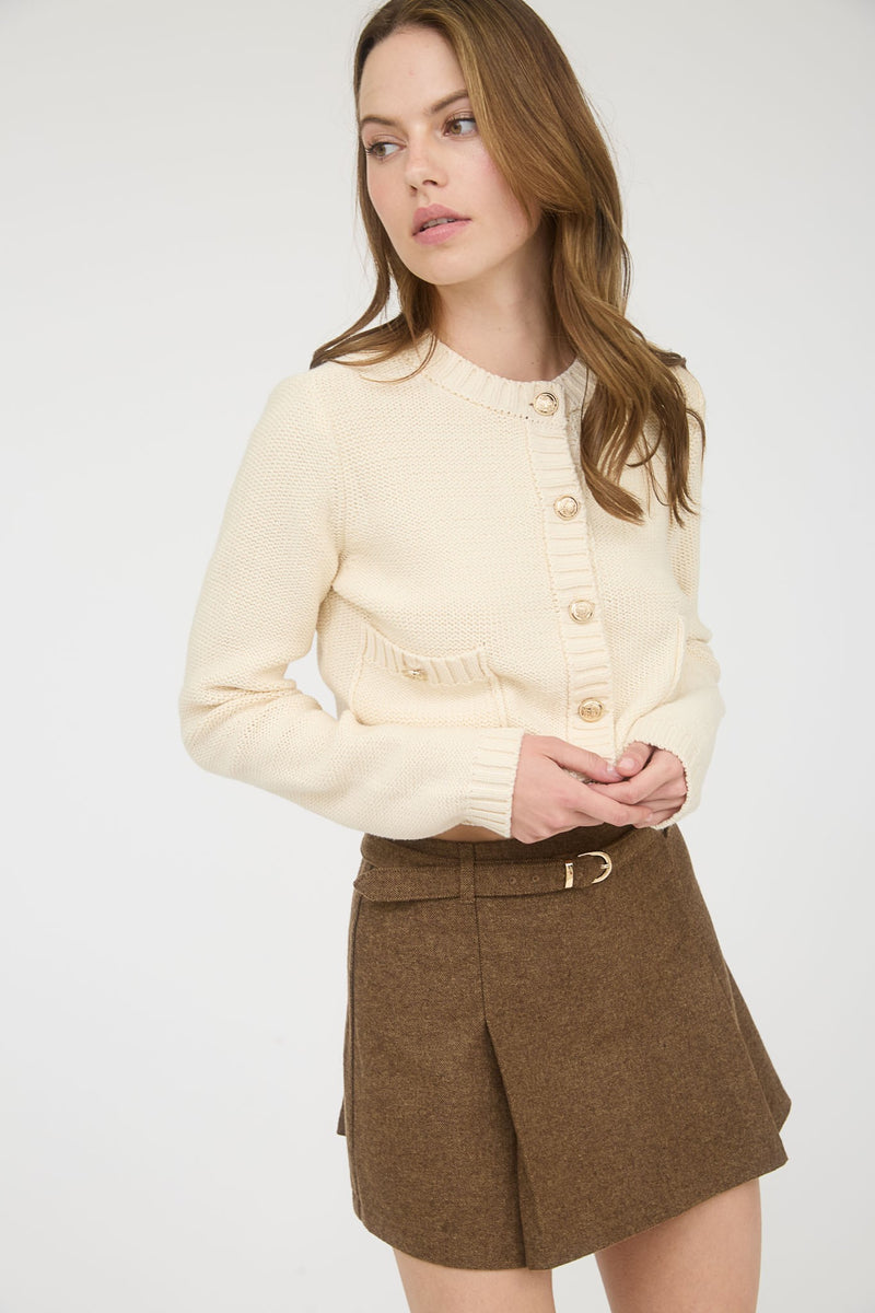 GOLD BUTTON CARDIGAN- CREAM