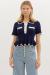 KNIT STITCH CONTRAST TOP- NAVY
