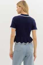 KNIT STITCH CONTRAST TOP- NAVY