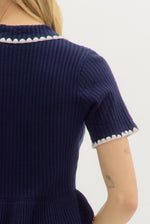 KNIT STITCH CONTRAST TOP- NAVY