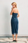 LACE STRAPLESS SLIT DRESS- EMERALD TEAL