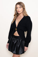 GOLD BUTTON CARDIGAN- BLACK
