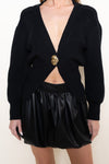 GOLD BUTTON CARDIGAN- BLACK