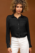 FRANKIE CROPPED BUTTON DOWN- BLACK