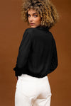 FRANKIE CROPPED BUTTON DOWN- BLACK
