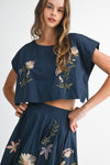 EMBROIDERED CROP TOP- NAVY