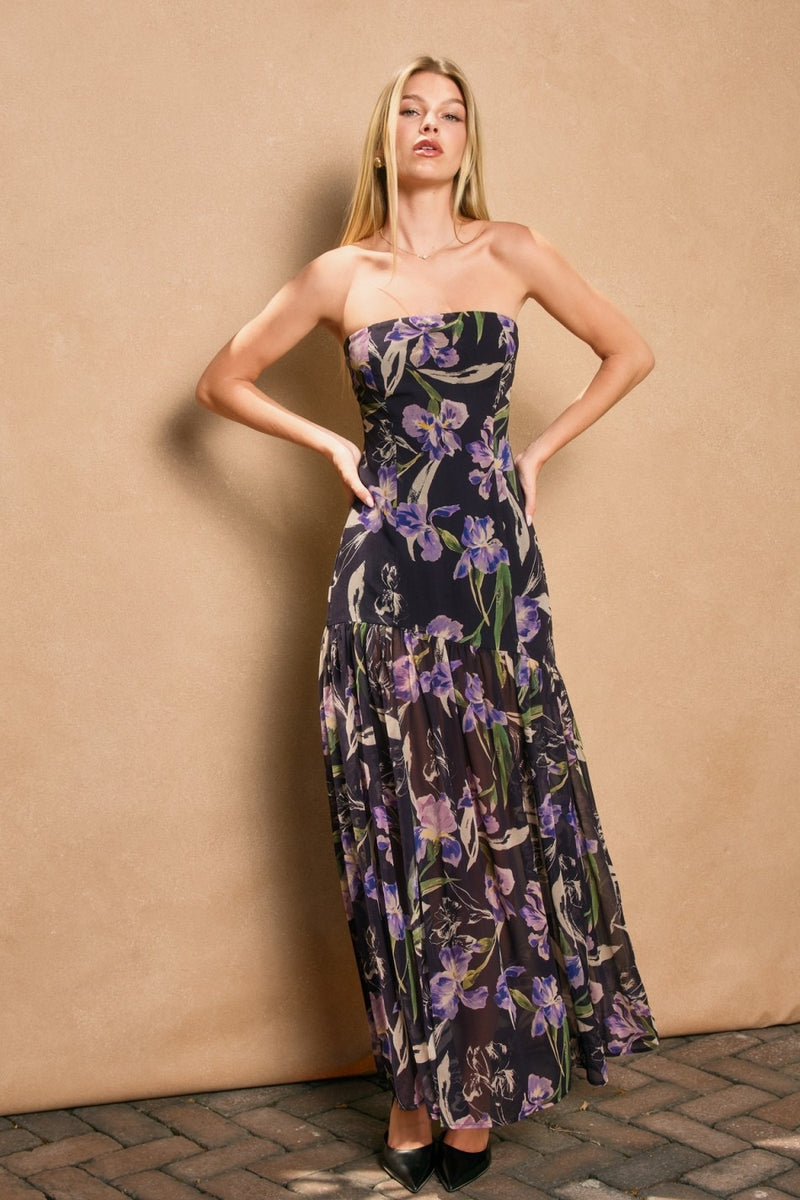 MIDNIGHT IRIS MAXI DRESS-BLACK/PURPLE