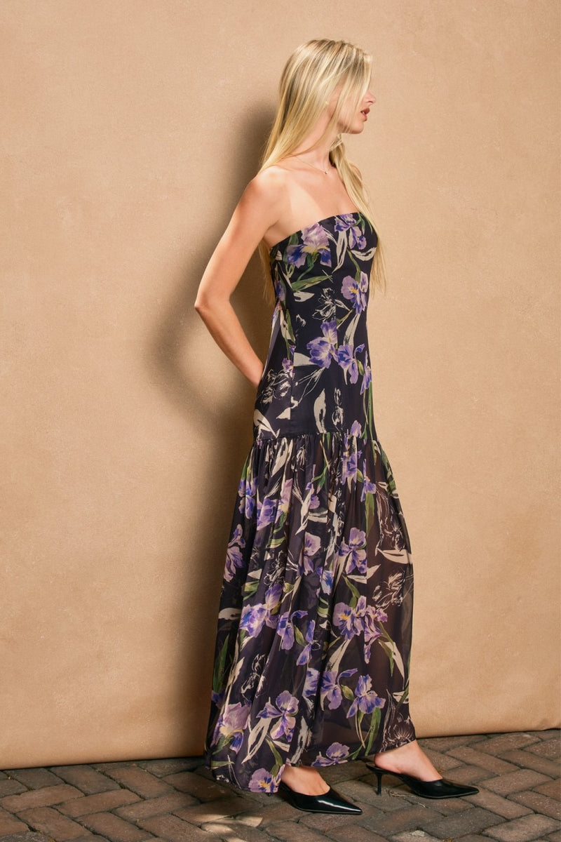 MIDNIGHT IRIS MAXI DRESS-BLACK/PURPLE