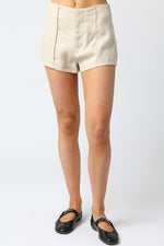 CORA LINEN MINI SHORTS- NATURAL