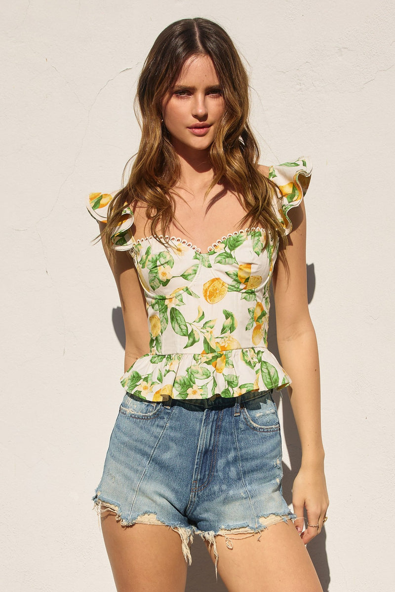 LEMON CORSET RUFFLE TOP- LEMON