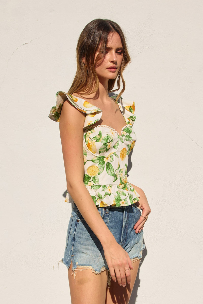 LEMON CORSET RUFFLE TOP- LEMON