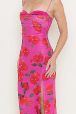 VIBRANT FLORAL MESH MIDI DRESS- MAGENTA