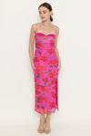 VIBRANT FLORAL MESH MIDI DRESS- MAGENTA
