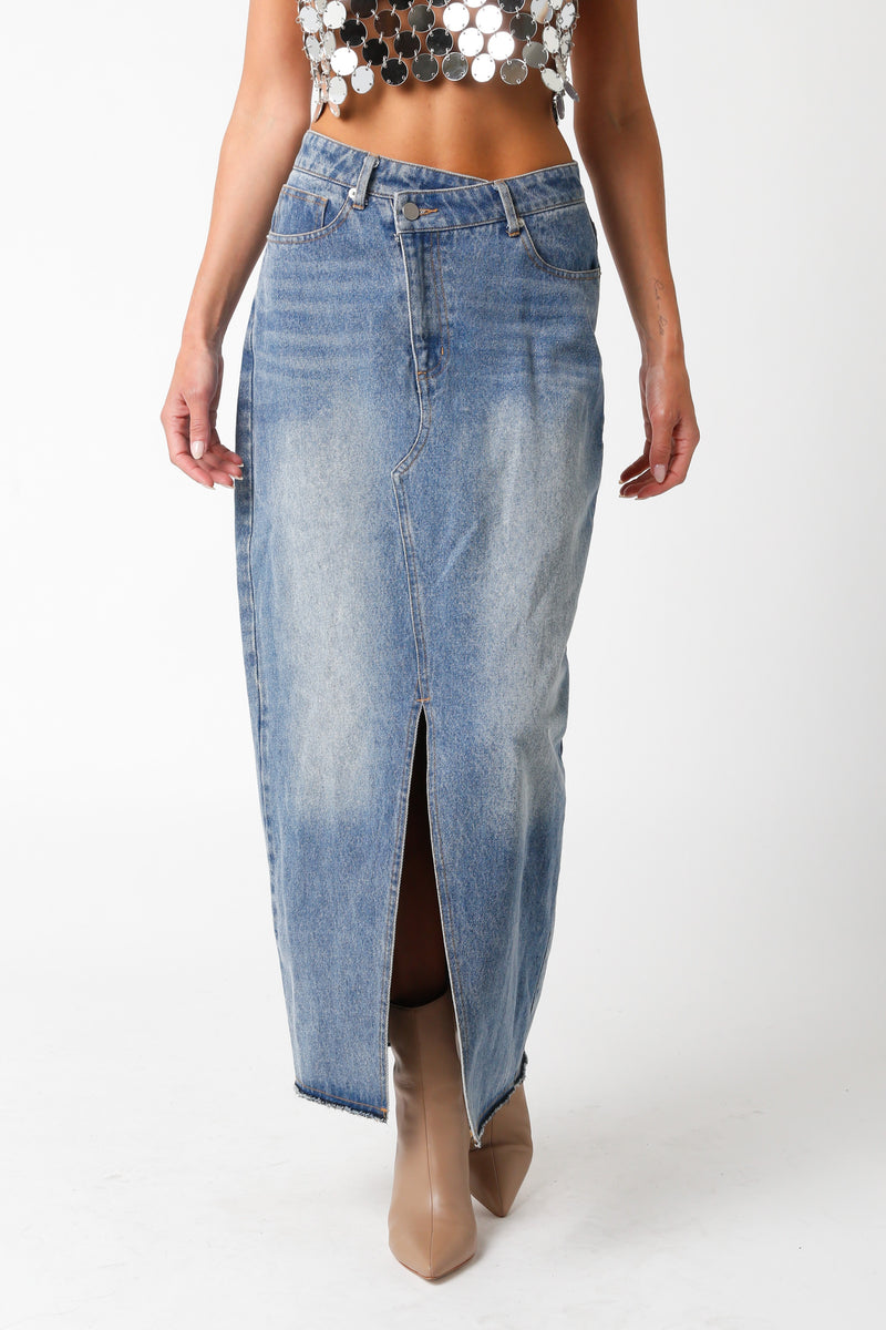 DIXIE DENIM MIDI SKIRT- DENIM