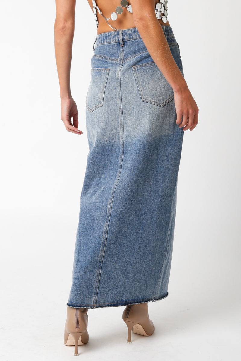 DIXIE DENIM MIDI SKIRT- DENIM