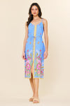 BORDER PRINT MIDI CAMI DRESS- CHAMBRAY BLUE